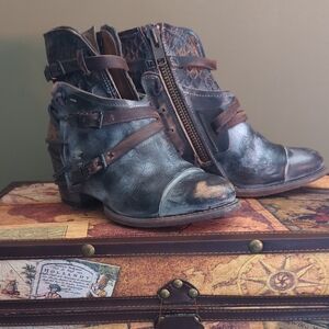 Freebird by Steven Distressed Blue and Brown Ankle Boots